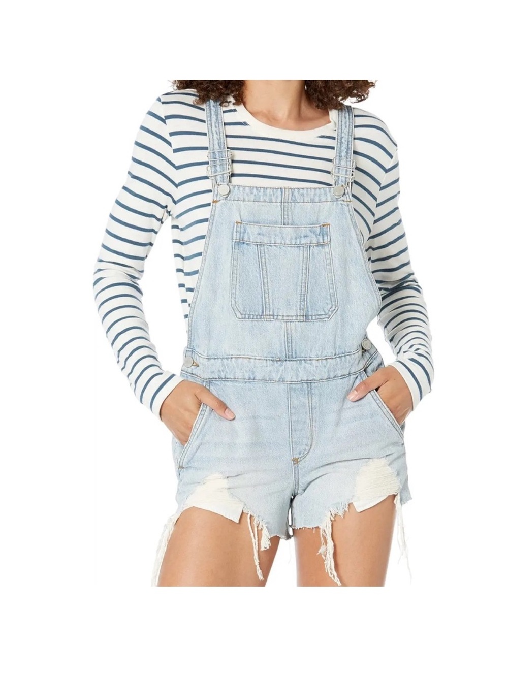 NWT BLANK NYC Denim Shortalls with Destroyed Hem Finish in Mirror/Mirror
